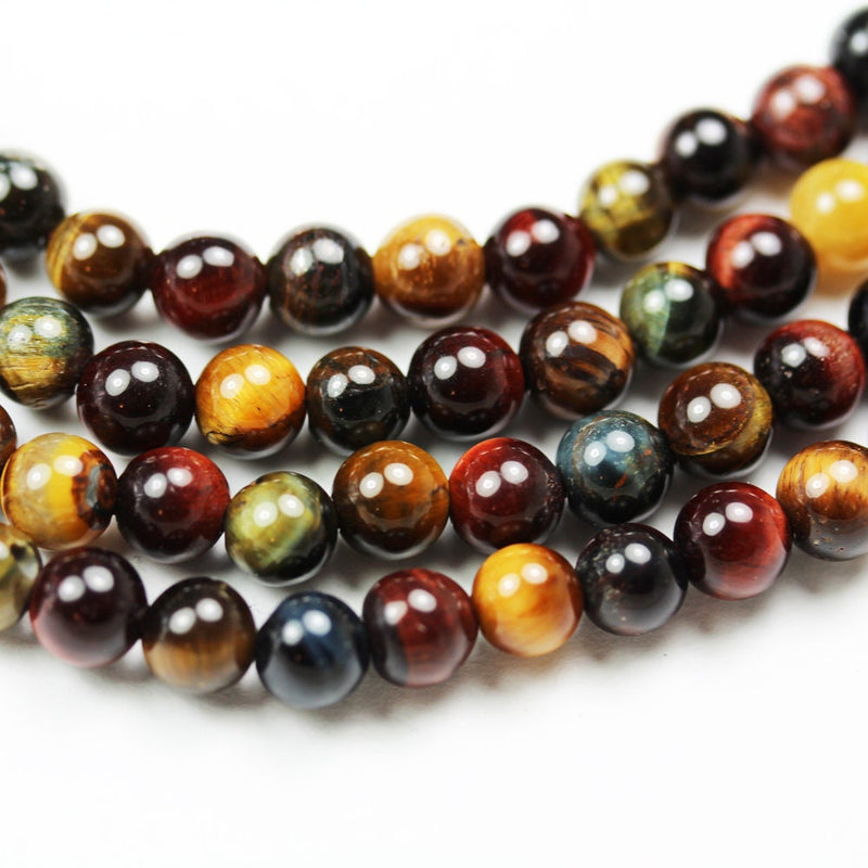 Tiger eye, 6mm Round, three Color Tiger eye gemstone stone ,One full strand ,about 65 beads,16"