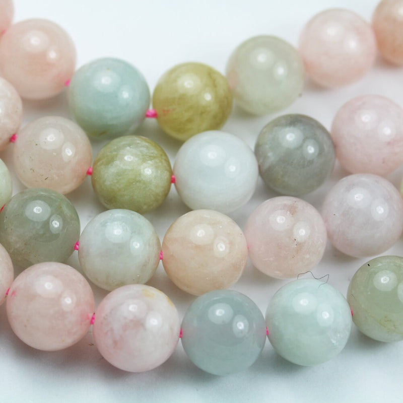 Beryl Mix, 8mm Aquamarine, Heliodor and morganite,  8mm round Mixed Gemstone , One full strand, hole 1mm,16"