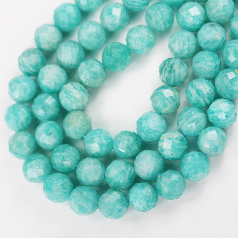 Natural Amazonite, 8mm Faceted Round Gemstone Strand, 7.5 inch , about 23 beads,hole1mm