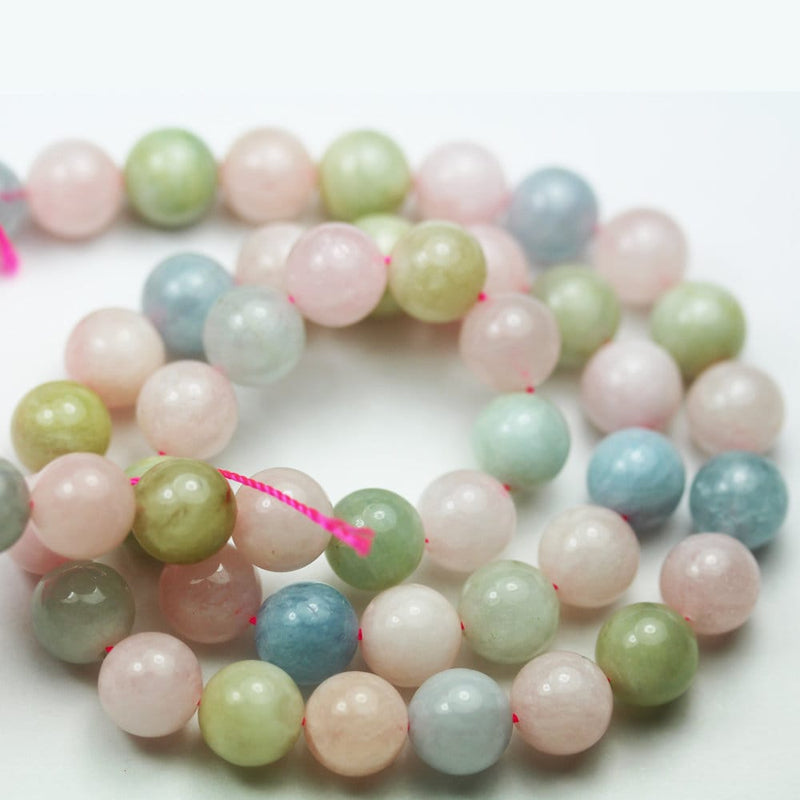 Beryl Mix, 8mm Aquamarine, Heliodor and morganite,  8mm round Mixed Gemstone , One full strand, hole 1mm,16"