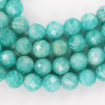 Natural Amazonite, 8mm Faceted Round Gemstone Strand, 7.5 inch , about 23 beads,hole1mm