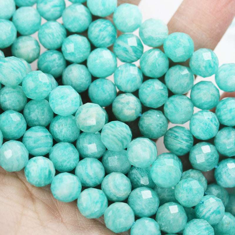 Natural Amazonite, 8mm Faceted Round Gemstone Strand, 7.5 inch , about 23 beads,hole1mm