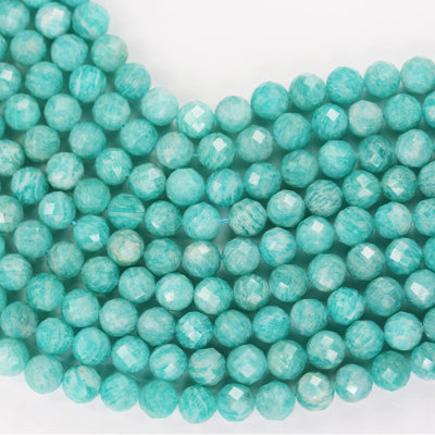 Natural Amazonite, 8mm Faceted Round Gemstone Strand, 7.5 inch , about 23 beads,hole1mm