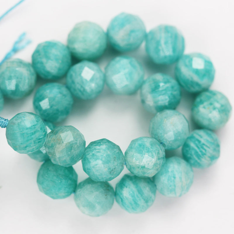 Natural Amazonite, 8mm Faceted Round Gemstone Strand, 7.5 inch , about 23 beads,hole1mm