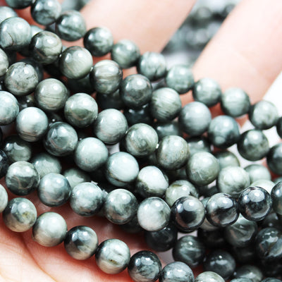 Eagle Eye, 6mm Round Gemstone Strand,One full strand Black & Gray Color, 0.8mm hole