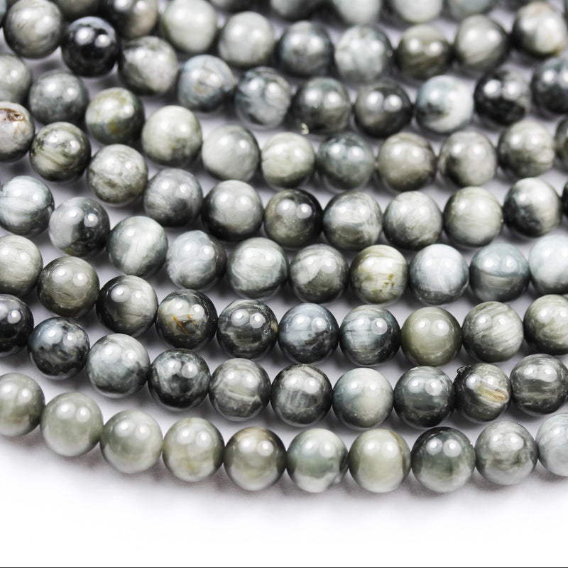 Eagle Eye, 6mm Round Gemstone Strand,One full strand Black & Gray Color, 0.8mm hole