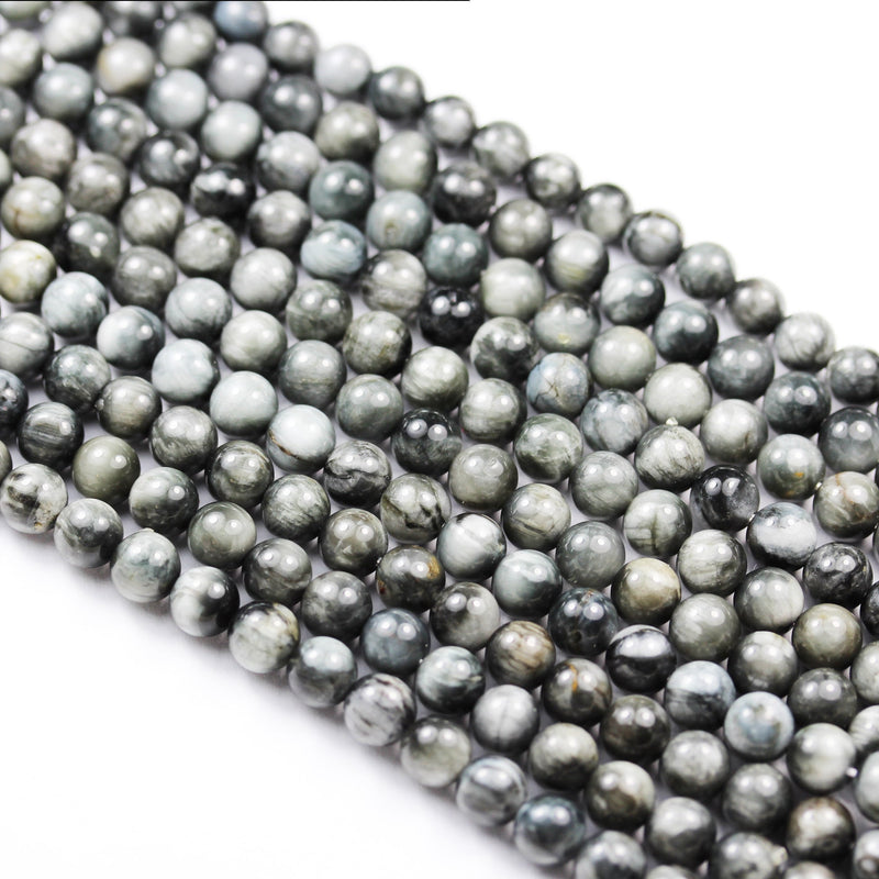 Eagle Eye, 6mm Round Gemstone Strand,One full strand Black & Gray Color, 0.8mm hole