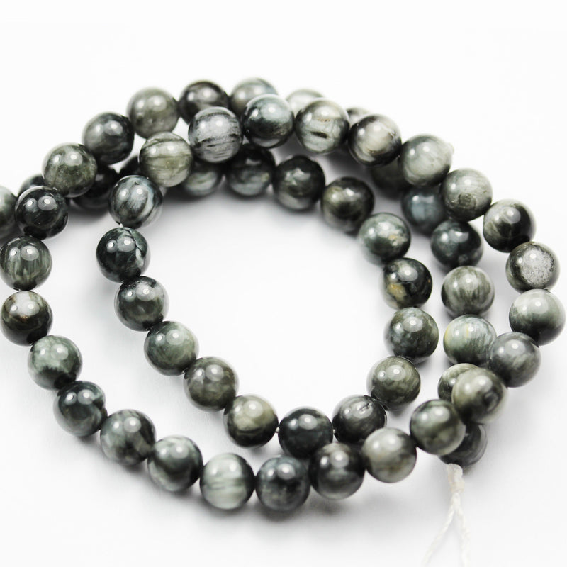 Eagle Eye, 6mm Round Gemstone Strand,One full strand Black & Gray Color, 0.8mm hole