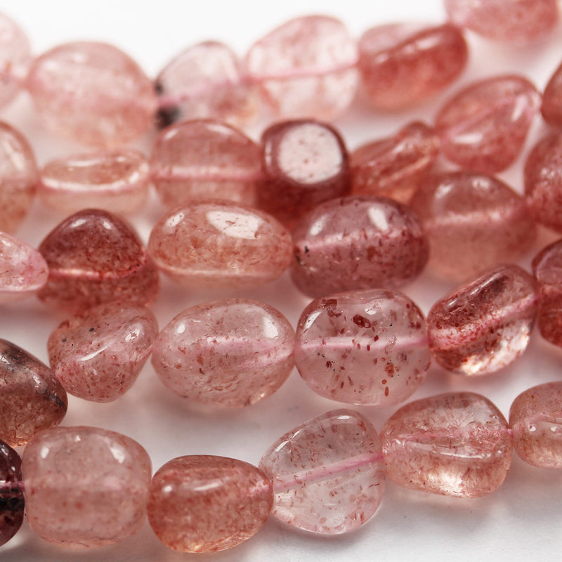 Natural Strawberry Quartz,10mm*8mm Natural nugget shape Gemstone Nugget, 16 inch , 1mm hole