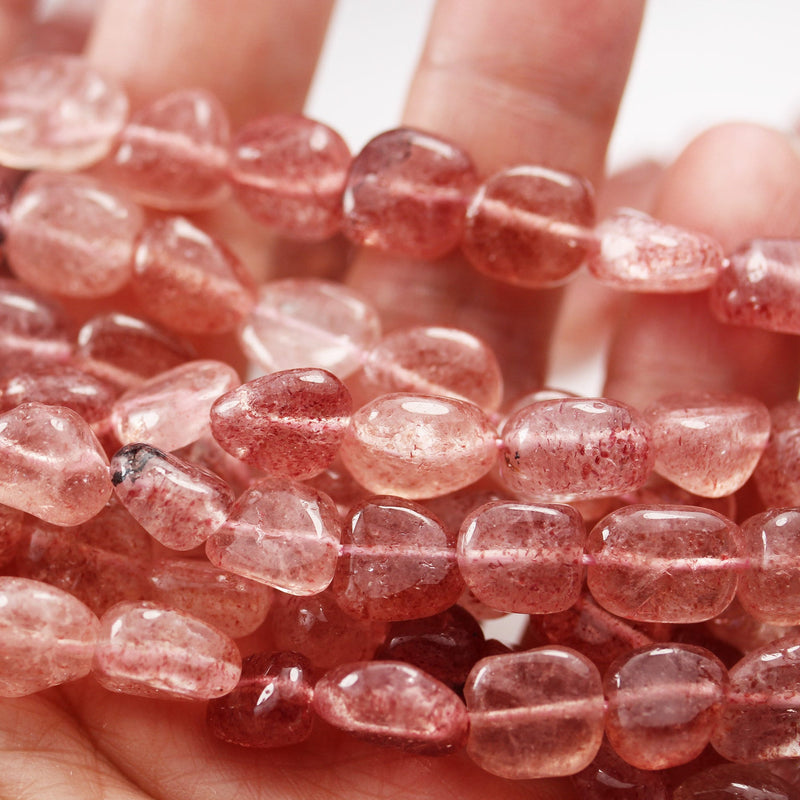 Natural Strawberry Quartz,10mm*8mm Natural nugget shape Gemstone Nugget, 16 inch , 1mm hole