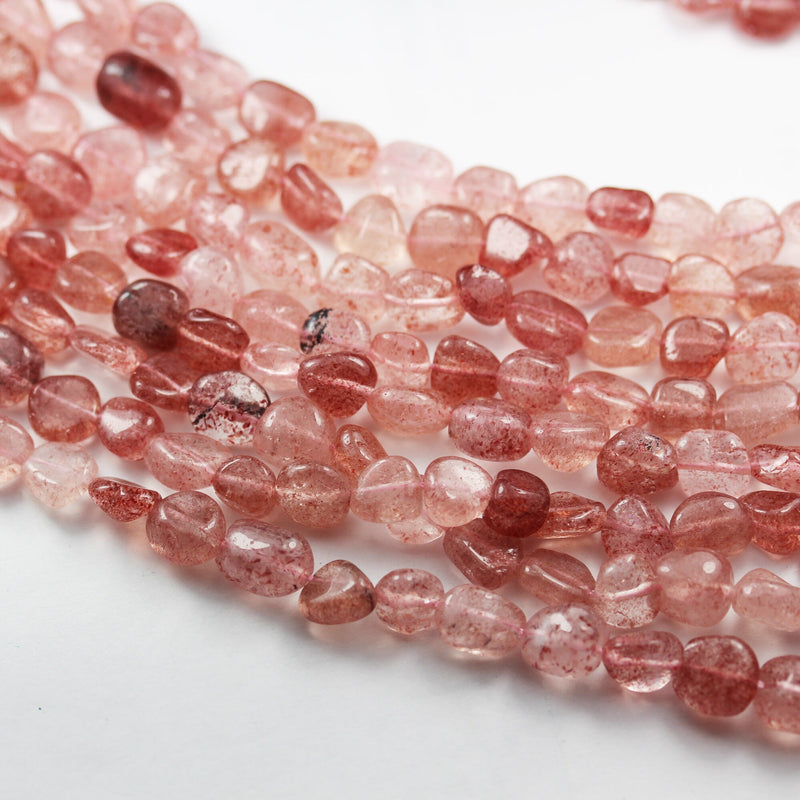 Natural Strawberry Quartz,10mm*8mm Natural nugget shape Gemstone Nugget, 16 inch , 1mm hole