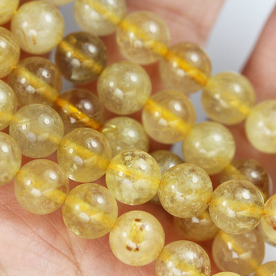 10mm Natural Gold Rutilated Quartz, Round Gemstone, 15.5inch,Gold Color, hole 1mm, about 40 pcs