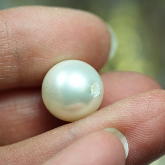 Shell Pearl, 3pairs 6mm Half Drilled White Round, for Making earring/Ring , hole 1mm