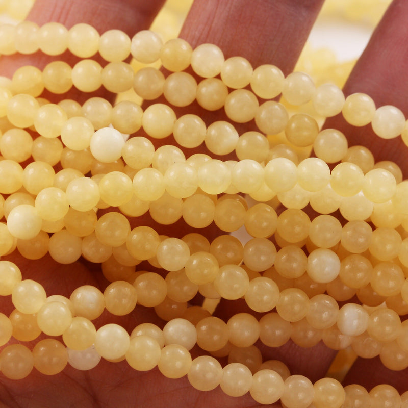 Yellow Jade, 4mm Round Gemstone Strand, 15.5 inch , about 90 beads , 1mm hole