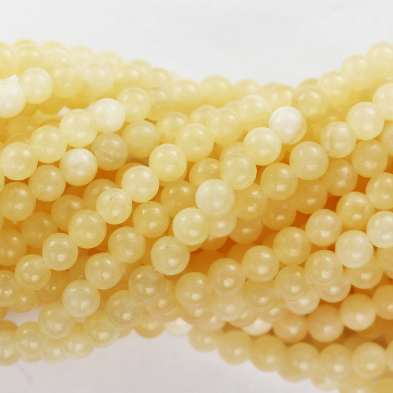 Yellow Jade, 4mm Round Gemstone Strand, 15.5 inch , about 90 beads , 1mm hole