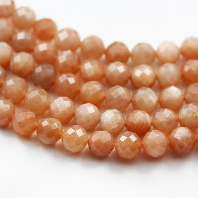 Natural Peach Moonstone,8mm Faceted Round Gemstone Strand, 7.5inch , 1mm hole, about 24 beads