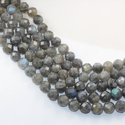 Natural labradorite, 8mm Faceted round  gemstone, 7.5inch, hole 1mm,24 beads