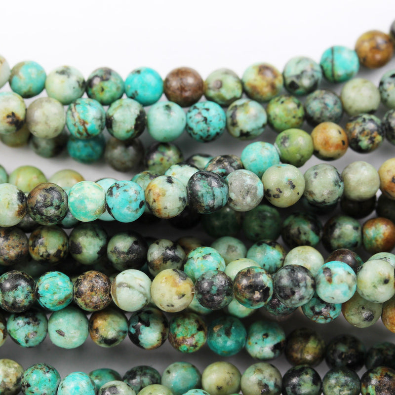 Africa Turquoise, 4mm Round  Gemstone Strand, 15.5inch ,Green &Brown color, hole 0.8 mm