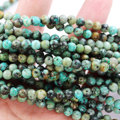 Africa Turquoise, 4mm Round  Gemstone Strand, 15.5inch ,Green &Brown color, hole 0.8 mm