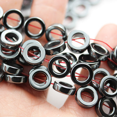 Hematite,8mm Donut Shape Natural Gemstone beads, hole 1mm,4mm inner size ,16", about 48beads