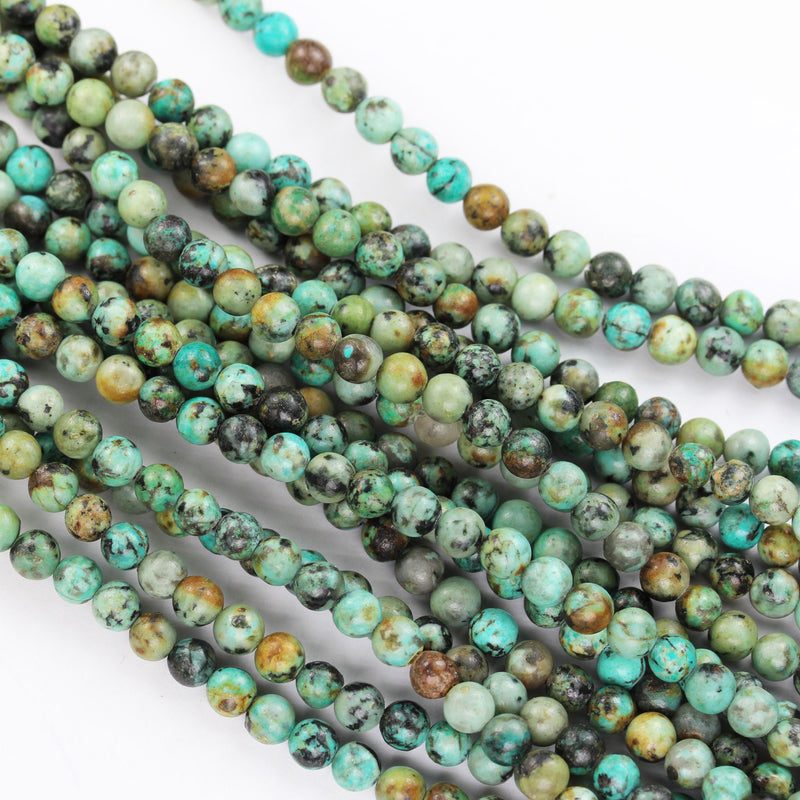 Africa Turquoise, 4mm Round  Gemstone Strand, 15.5inch ,Green &Brown color, hole 0.8 mm