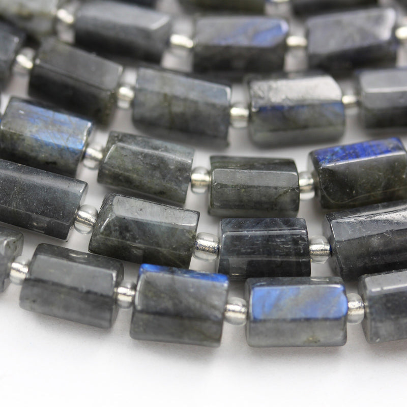 Natural Labradorite, 11*7mm Faceted  Tube gemstone, One full strand , hole 1mm,16", about 33beads