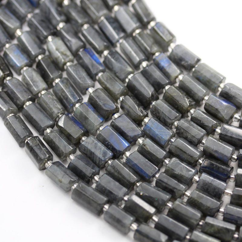 Natural Labradorite, 11*7mm Faceted  Tube gemstone, One full strand , hole 1mm,16", about 33beads