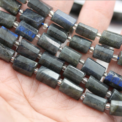 Natural Labradorite, 11*7mm Faceted  Tube gemstone, One full strand , hole 1mm,16", about 33beads