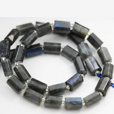 Natural Labradorite, 11*7mm Faceted  Tube gemstone, One full strand , hole 1mm,16", about 33beads