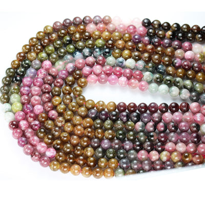 Natural Tourmaline, 6.5mm round Colorful Gemstone Beads, One Full strand, 15.5", about 65 beads