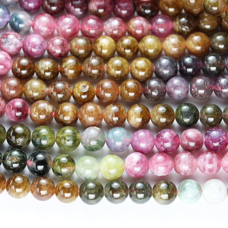 Natural Tourmaline, 6.5mm round Colorful Gemstone Beads, One Full strand, 15.5", about 65 beads