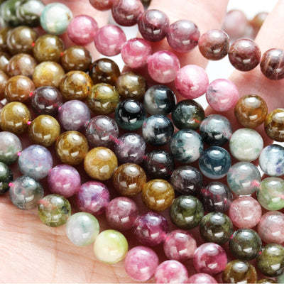 Natural Tourmaline, 6.5mm round Colorful Gemstone Beads, One Full strand, 15.5", about 65 beads