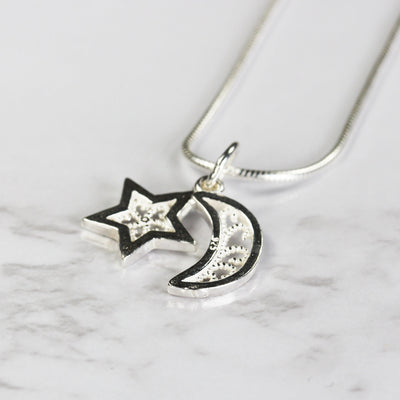 Silver charm 2pcs 925 sterling silver jewelry findings moon and star charm, 12mm moon and 10mm star, 6mm closed jump ring