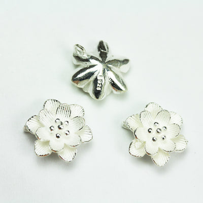 Silver Beads 2pcs 925 Sterling Silver Jewellery findings Flower Beads, 12mm Flower, 5mm thick, 1mm hole