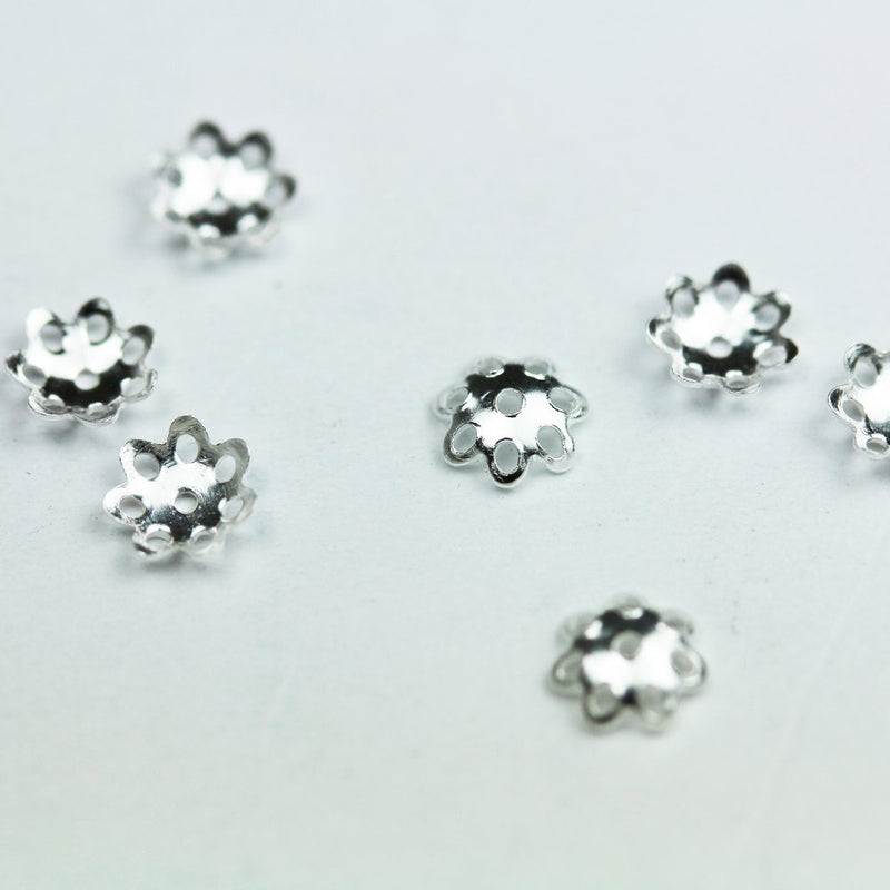 Silver Caps 20pcs 925 Sterling silver Jewelry Findings Bead cap,6mm Flower cap,1.5mm Height, 1mm hole