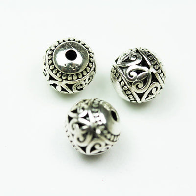 2pcs 9.5mm Antiqued 925 Sterling Silver,Oxidized Silver Jewellery findings Filigree Ball Beads, 10mm, hole 1mm