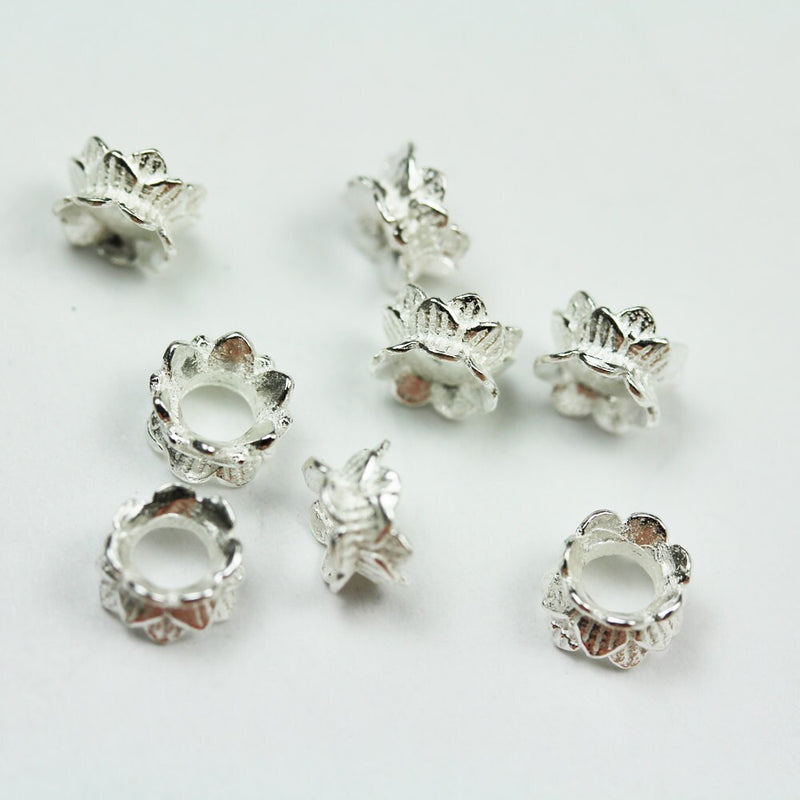 6mm Bead Caps 8pcs 925 sterling silver Jewelry Findings Double Bead cap, 6mm Flower cap,3.3mm height, 2.5mm hole