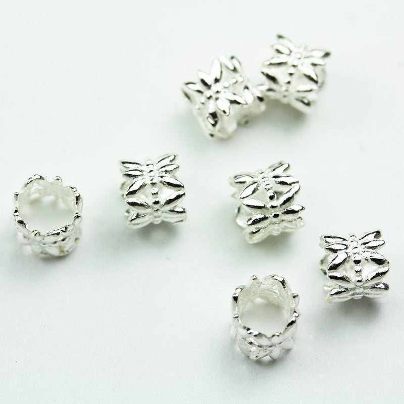 6pcs 7mm diameter Big hole 925 Sterling Silver Jewellery findings Filigree Rondelle Beads, 6mm thickness, hole5mm