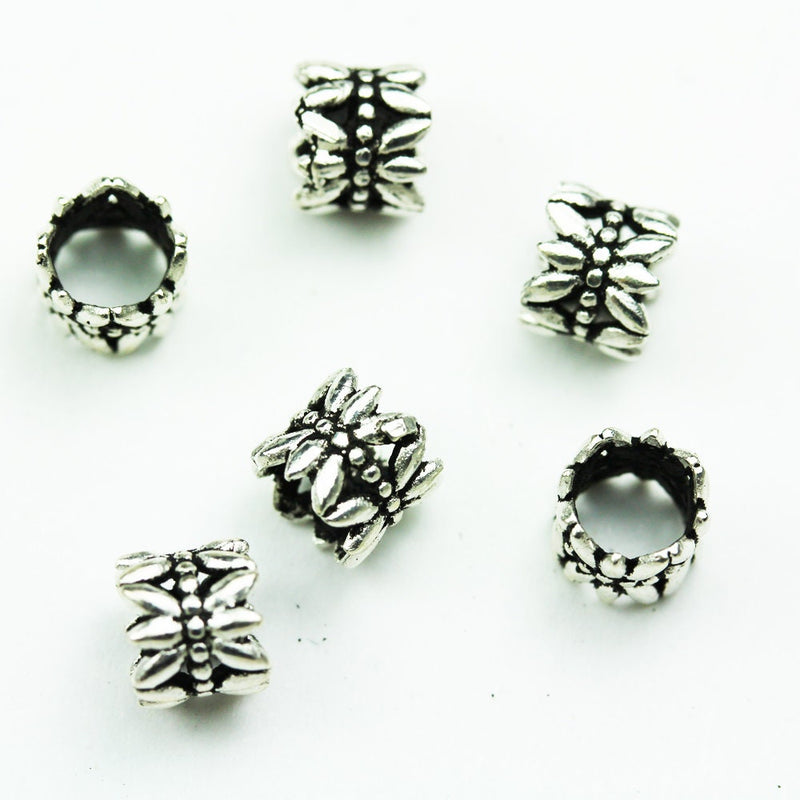 Sterling Beads 6pcs 7mm diameter Big hole 925 Antique Sterling Silver Jewellery findings Filigree Rondelle Beads, 6mm thickness, hole5mm