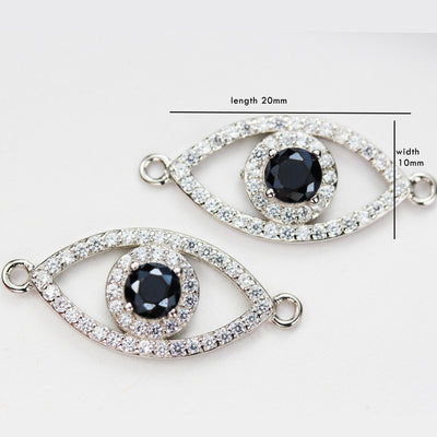 Connector Findings 1pc 925 Sterling silver with Cubic Zirconia Evil Eye Jewellery Findings , 20*40mm ,1mm hole