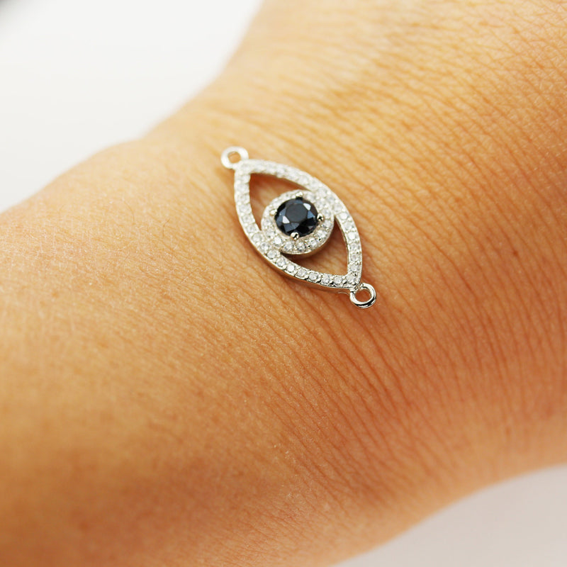 Connector Findings 1pc 925 Sterling silver with Cubic Zirconia Evil Eye Jewellery Findings , 20*40mm ,1mm hole