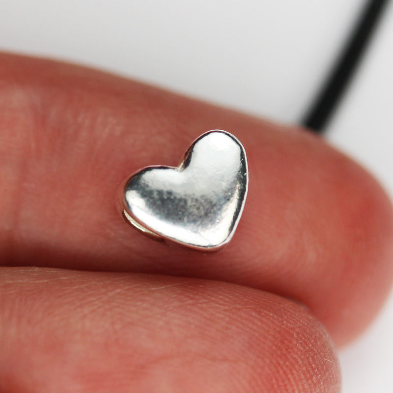 2pcs 925 Sterling Silver Jewellery findings Center Hole Beads , 8mm Heart, 2.5mm hole