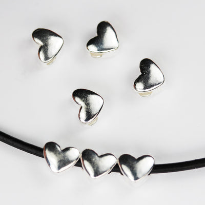 2pcs 925 Sterling Silver Jewellery findings Center Hole Beads , 8mm Heart, 2.5mm hole