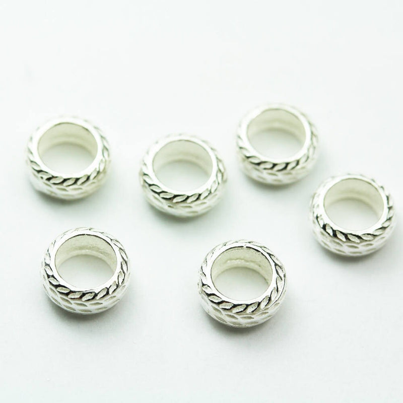 Silver Spacer Beads 4pcs Big hole 925  Sterling Silver Jewellery findings Rondelle Spacer Beads, 8mm diameter,3mm thick, hole4.5mm