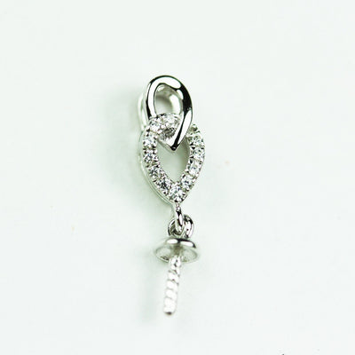 Pendent setting 1pc 925 Sterling silver Jewellery Findings ,w/cubic Zirconia,14*4.5mm, for half drilled beads