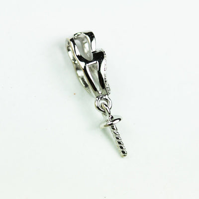 Pendent setting 1pc 925 Sterling silver Jewellery Findings ,w/cubic Zirconia,14*4.5mm, for half drilled beads