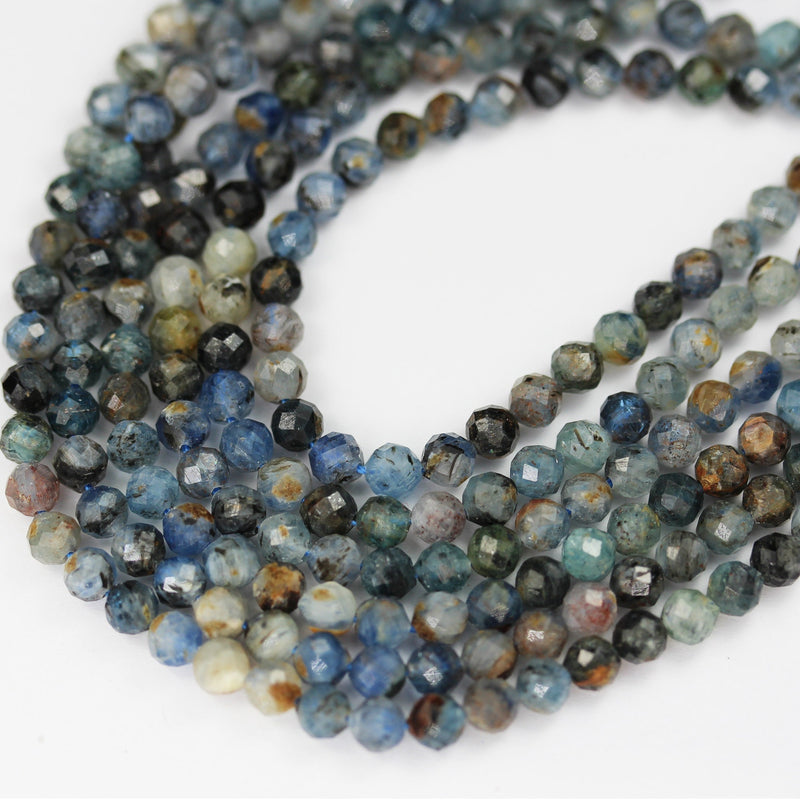 Natural Kyanite,  3mm faceted round natural  gemstone beads, 15.5", 0.6mm hole, about 110 beads