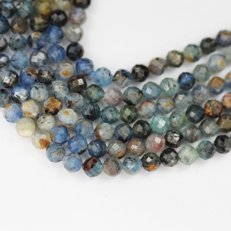 Natural Kyanite,  3mm faceted round natural  gemstone beads, 15.5", 0.6mm hole, about 110 beads