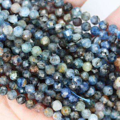 Natural Kyanite,  3mm faceted round natural  gemstone beads, 15.5", 0.6mm hole, about 110 beads