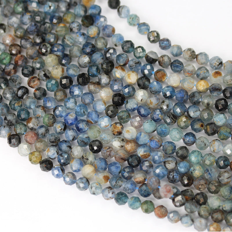 Natural Kyanite,  3mm faceted round natural  gemstone beads, 15.5", 0.6mm hole, about 110 beads